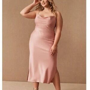 NEW BHLDN Anthropologie Cali Satin Charmeuse‎ Midi Slip Dress Formal Rose 16